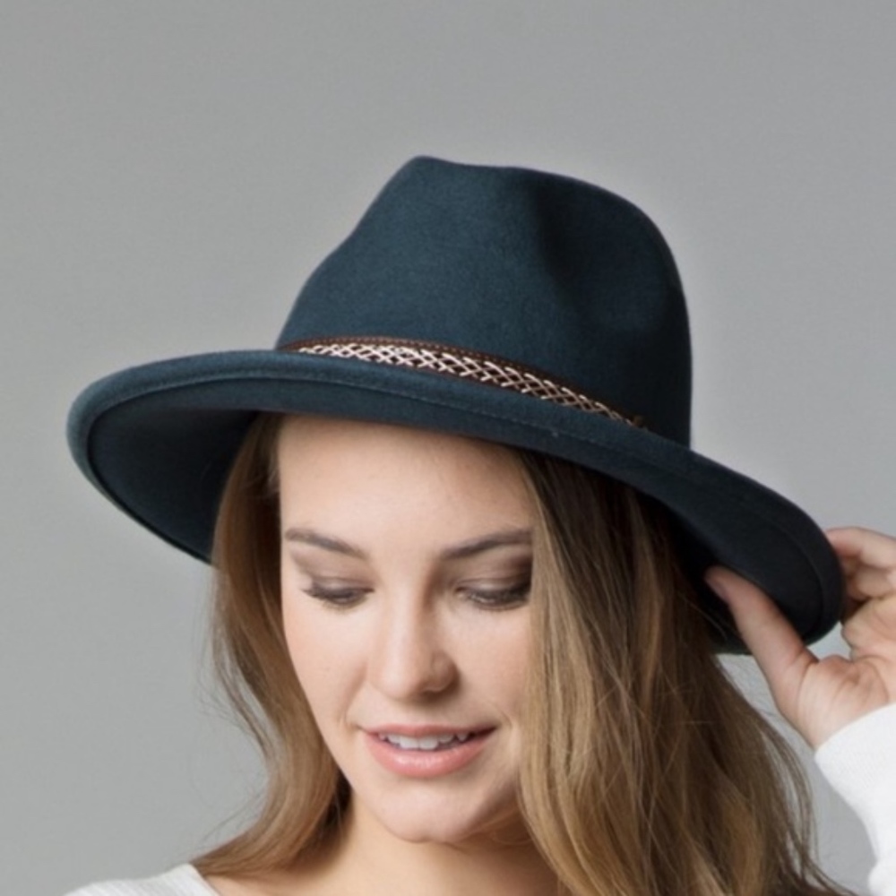 DOLLY Western style panana hat - TEAL GREY - Picture 2 of 4